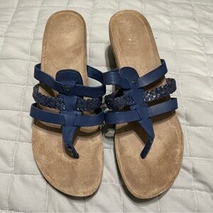 UGG Maddie Leather Cork Wedge Sandals Blue 9.5